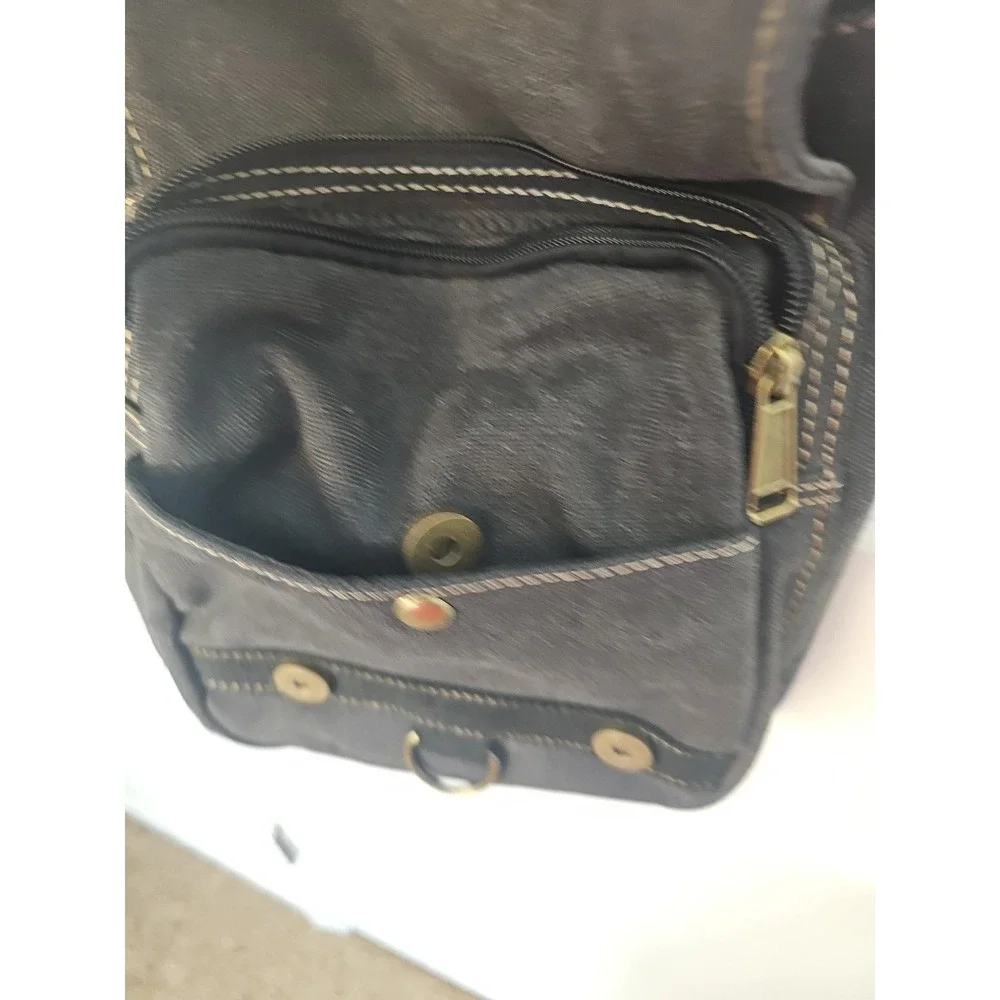 Prarie Schooner Unisex Crossbody Bag Black Canvas Heavy Duty‎ Multi Pocket